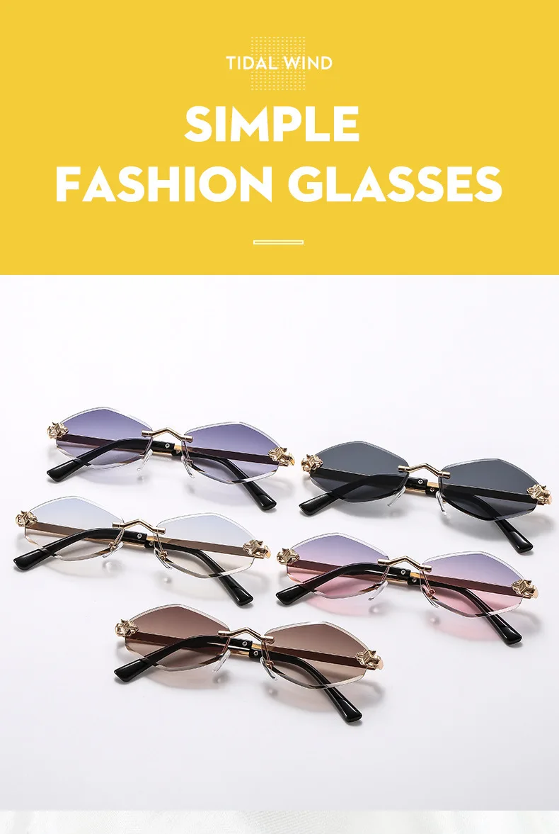 Rahmenlose Rhombus personalisierte Damen-Sonnenbrille, elegante und vielseitige klassische Sonnenbrille, luxuriöse und hochwertige Sonnenbrille UV400. – Detail 5