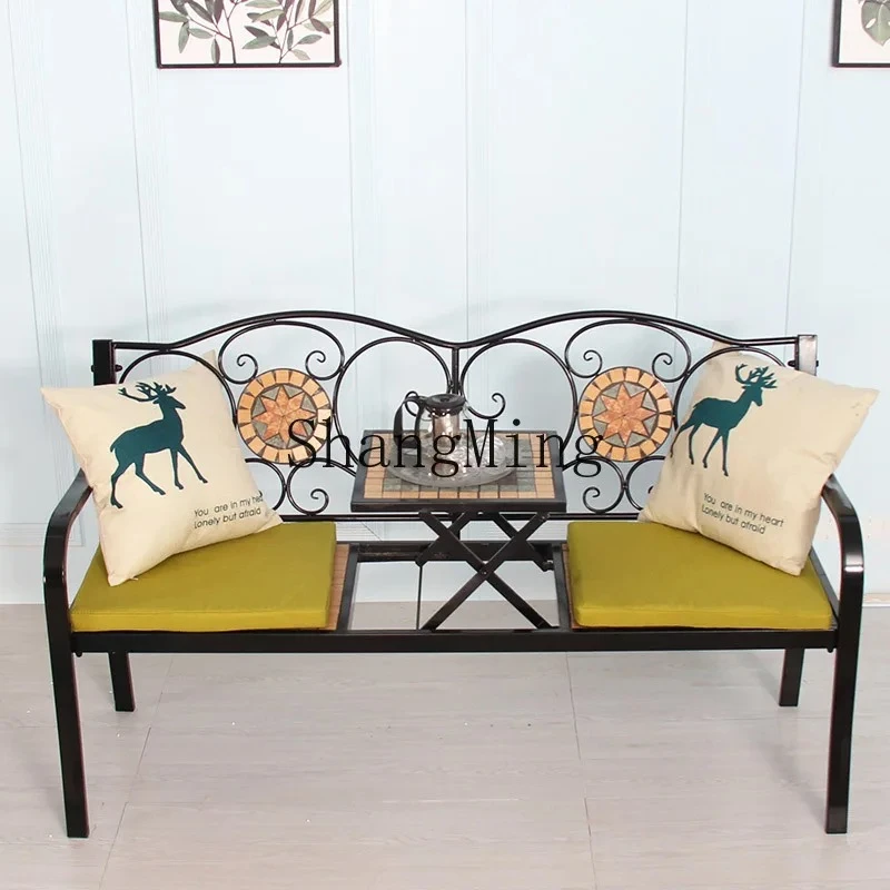 

FG Premium wrought iron balcony courtyard garden bench outdoor table and chairs villa terrace leisure creative double bench