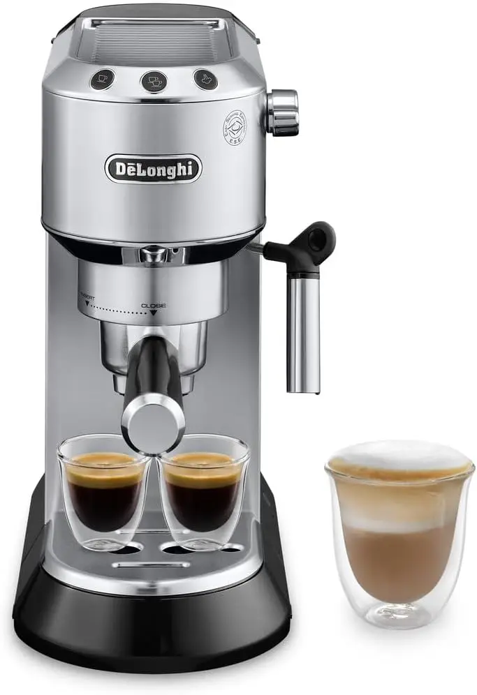 Dedica EC680M, Espresso Machine, Coffee and Cappucino Maker with Milk Frother, Metal / Stainless, Compact Design 6 in