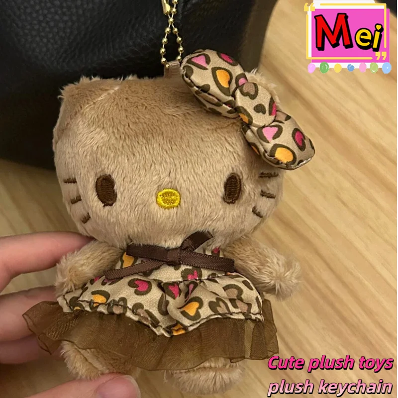 Cartoon Leopard Pattern Kitty Plush Keychains Cute Brown Kitten Animal Plush Toy Doll Girl Backpack Pendant Hanging Decorative