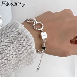 Foxanry Minimalist Asymmetric Chain Bracelet for Women Couples Fashion Creative Double-layered Geometry Handmade Party Jewelry