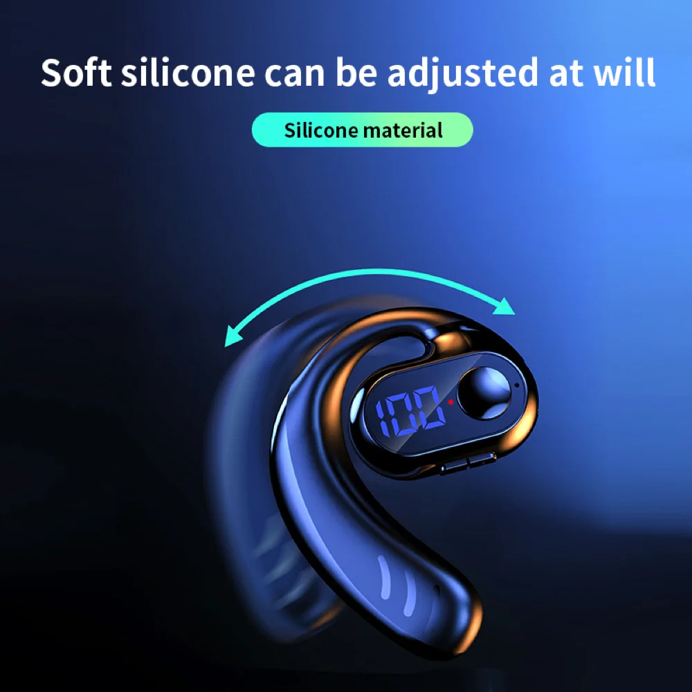 Auriculares indoloros con dientes azules, cascos inalámbricos con gancho para la oreja, estéreo, con cancelación de ruido, manos libres