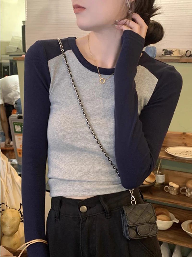 قميص نسائي بأكمام طويلة بتصميم شبكي عتيق متعدد الألوان، ضيق ومريح، مناسب للارتداء الداخلي، يجمع بين الحلاوة والجاذبية، مثالي ... #3