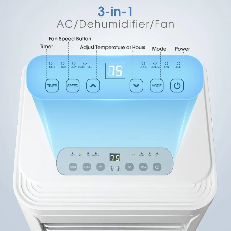 مكيف هواء محمول R.W.FLAME 8000 وحدة حرارية بريطانية مع جهاز تحكم عن بعد، وحدة تيار متردد قائمة لغرفة النوم والمرآب المنزلي RV، هواء 3 في 1