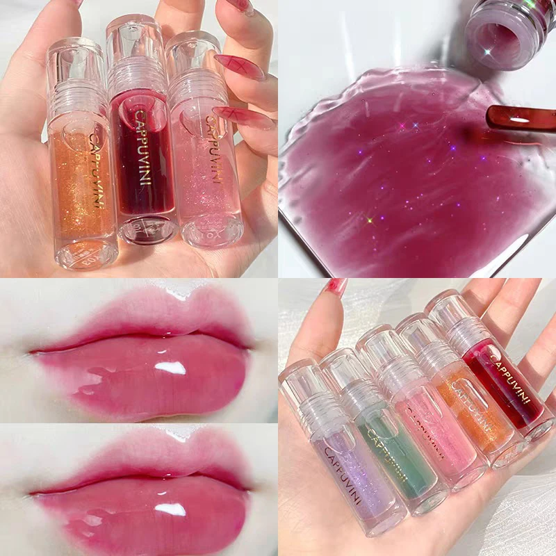 Cappuvini Transparante Kristal Jelly Lipgloss - Hydraterende Glanzende Transparante Glitter Vloeibare Lipstick Lipbalsem Olietint Spiegelglans