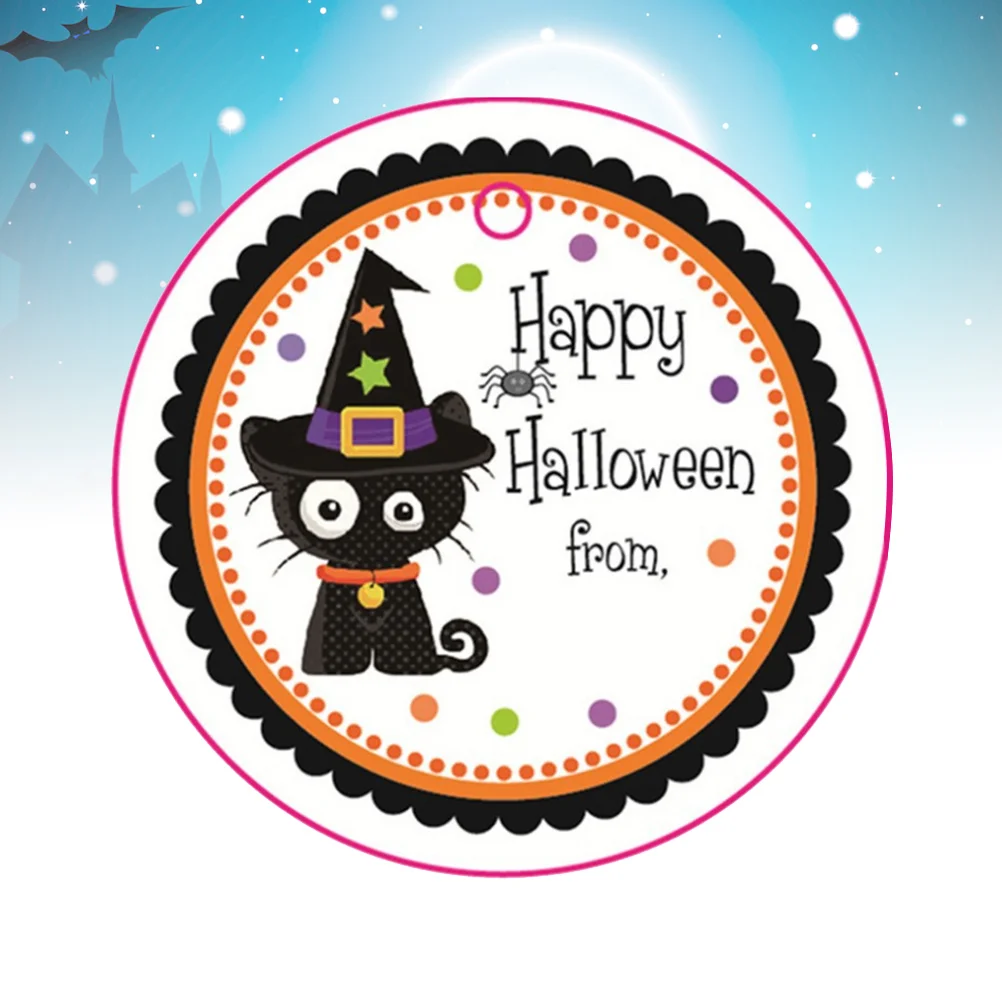 50 PCS Halloween Tags Pendant Spider Hanging Sign Labels Message Card Decorate Decoration