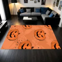Velvet Quirky Pumpkin Head Design 2D Rug for Living Room and Bedroom, Warm Halloween Festive 4