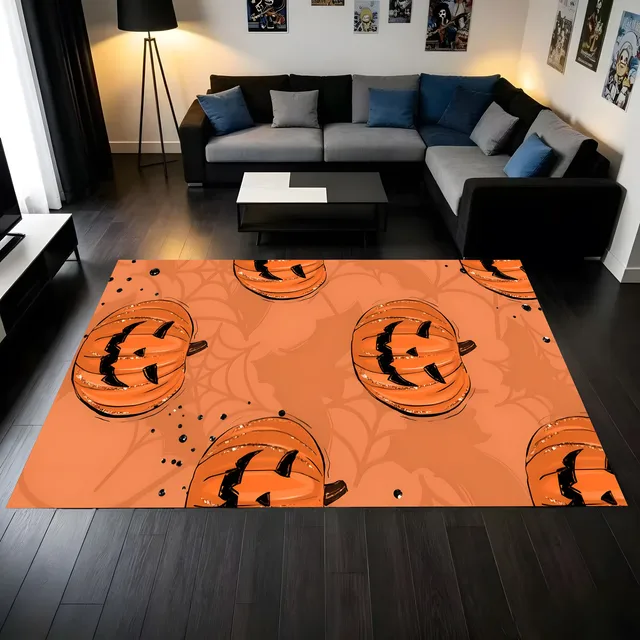Velvet Quirky Pumpkin Head Design 2D Rug for Living Room and Bedroom, Warm Halloween Festive 4
