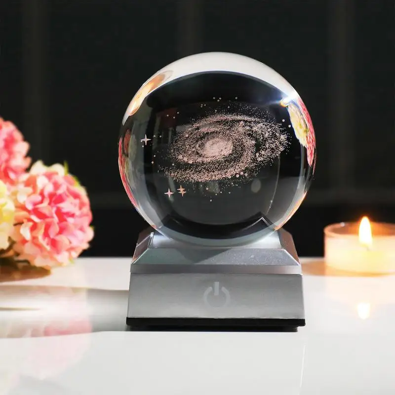 3D Crystal Ball Night Light Colorful Light Lamp Crystal Planet Solar System Galaxy Birthday Gift For Teens Boys Glass Sphere