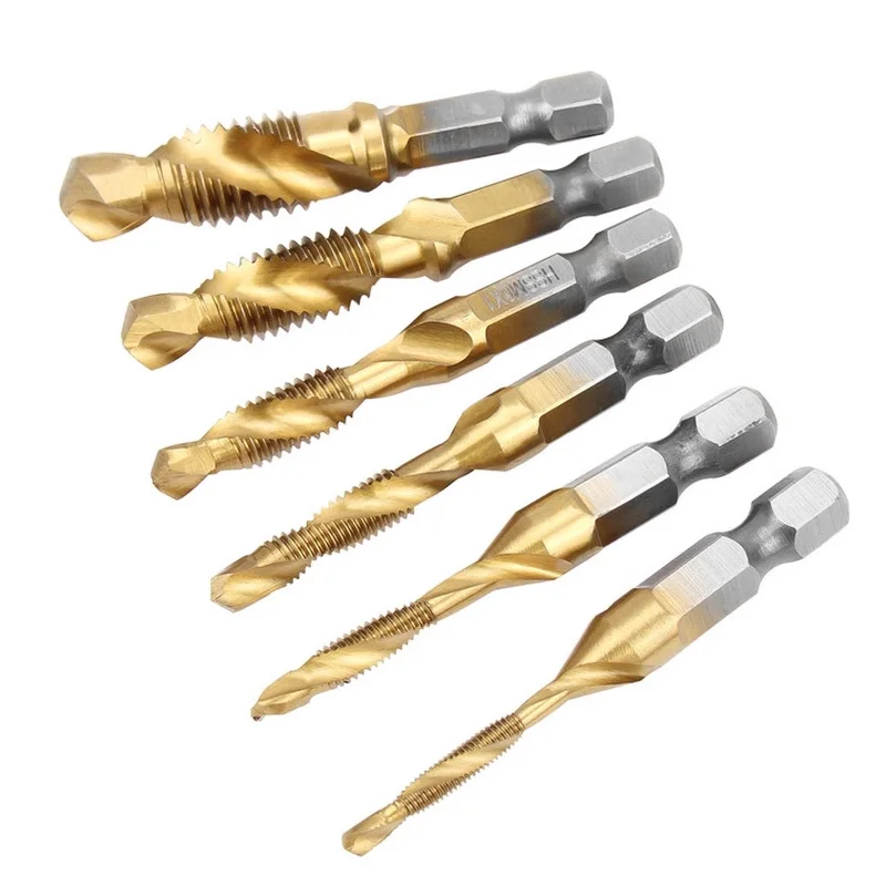 5PC/6PC HSS Screw Thread Metric Tap Drill Bit M3-M10 Shank Titanium Machine Compound Tap