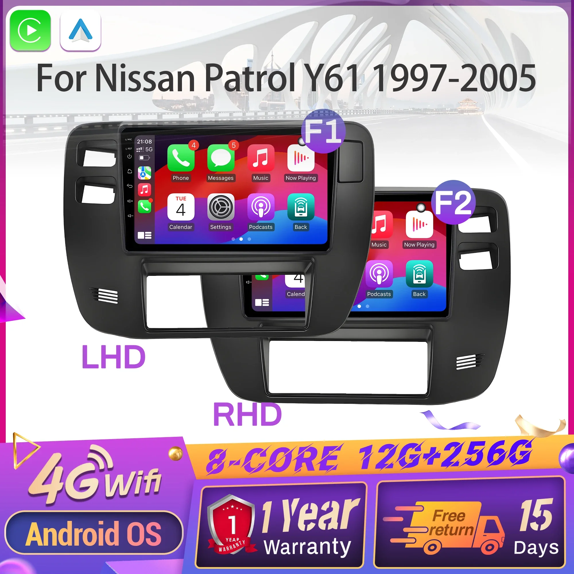 

Автомобильное радио Android 14, для Nissan Patrol Y61, 1997-2005, беспроводной Bluetooth Carplay, мультимедийная навигация, головное устройство, экран, стерео