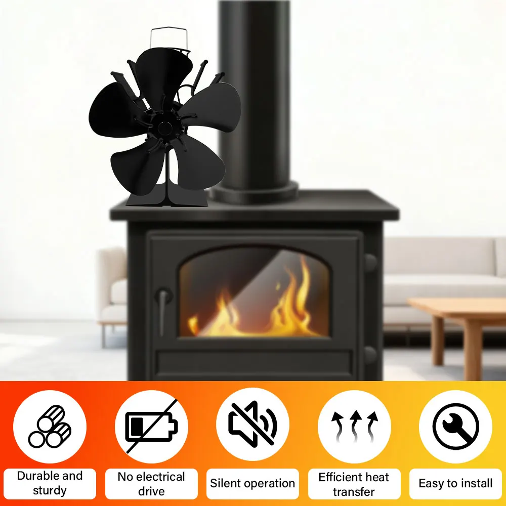 5-Blade Heat Powered Stove Fan for Wood Log Burner Fireplace Quiet Environmental Fan Heater Tool Efficient Heat Distribution