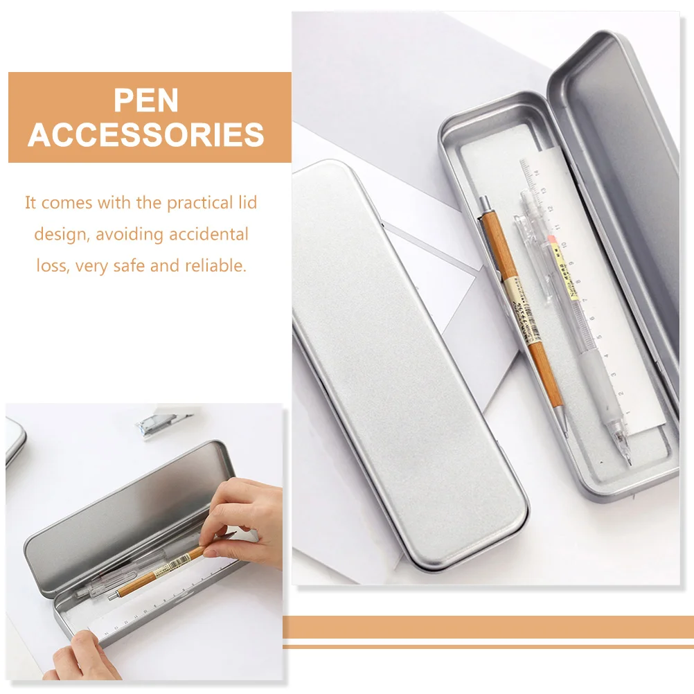 2 Pcs Tinplate Stationery Box Pen Supplies Multi-function Organizer Pencil Cases Accessory Household Wear Resistant School