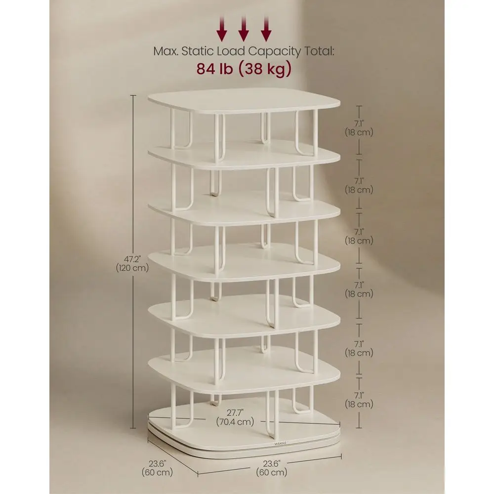 7Tier Shoe Rack, Rotating Shoe Rack Tower, Shoe Closet Organizer, Shoe Shelf, 2835 Pairs, 23.6 X 23.6 X 47.2 Inches, For Entryw