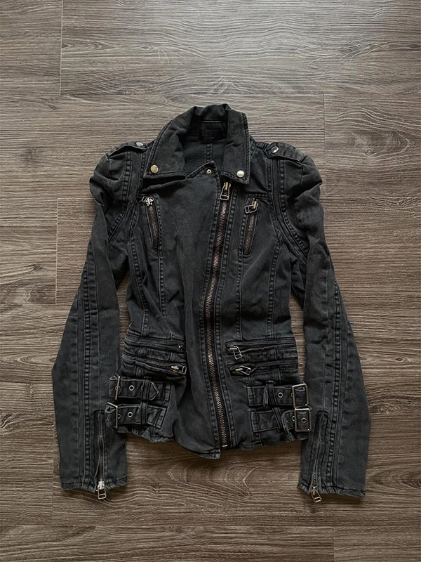 

Bla Heavy Du Motorcycle Jaet винтажное американское ретро Sle женское осенне-зимнее джинсовое пальто облегающего кроя однотонного цвета на молнии