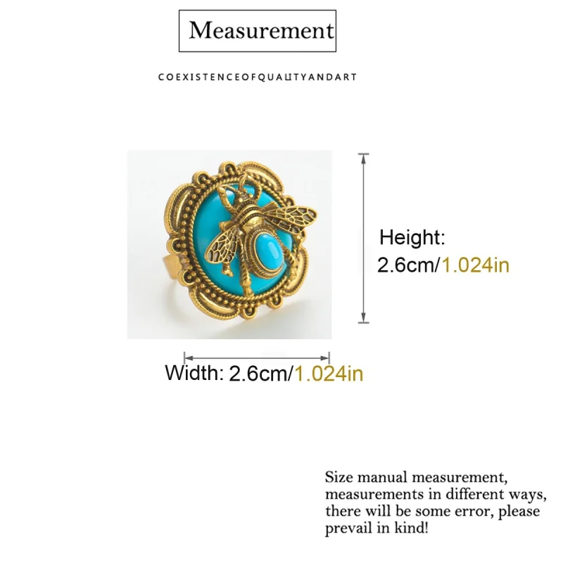 Vintage Blue Bee Rings Honey Resin Antique Gold Color Moth Woman Natural Jewelry Accessories Classic Brand Retro New Trend 2025
