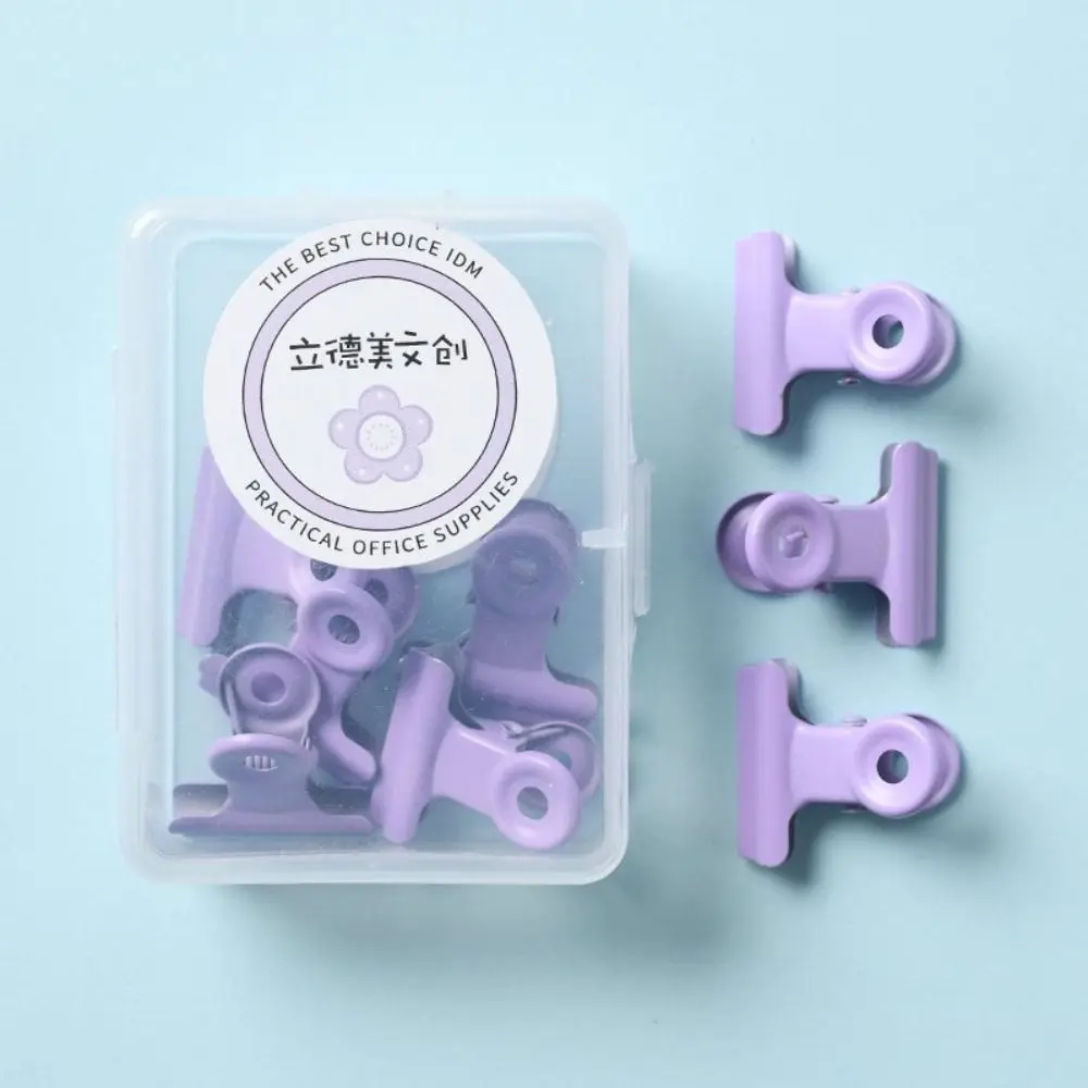 8pcs/box Macaron Color Round Head Clip Small Fresh Document Metal Binder Clip Color Box Dovetail Clip Ticket Clip