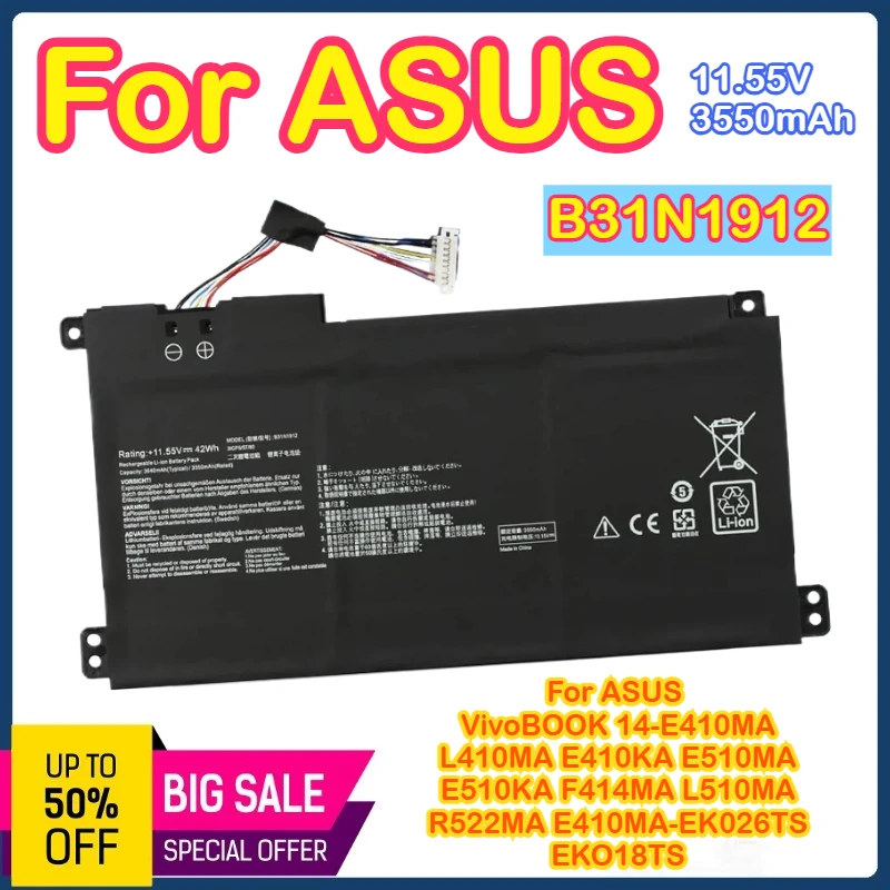

B31N1912 C31N1912 Laptop Battery for ASUS VivoBook 14-E410MA L410MA E410KA E510MA E410MA-EK026TS E510KA F414MA L510MA R522MA