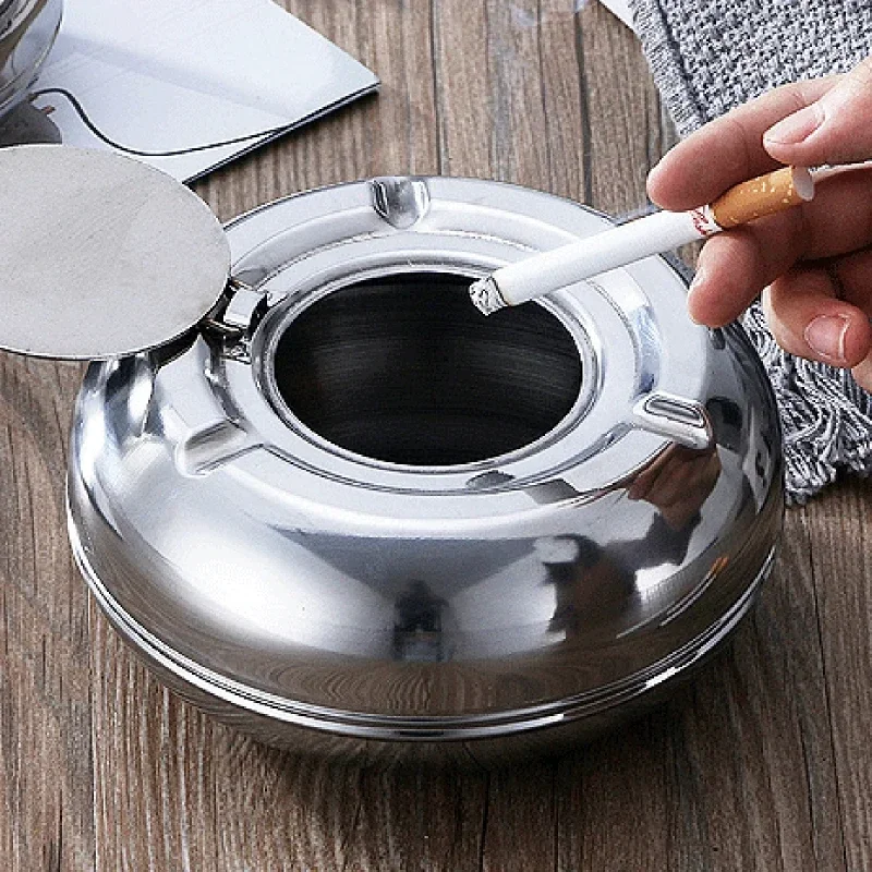 Stainless Steel Ashtray with Lid Detachable Outdoor Cigarettes Tray Holder for Home Bedroom Office Tabletop Decoration Gift