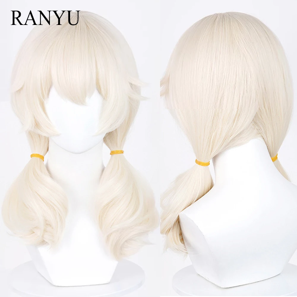 

Blonde Synthetic Medium Long Straight Wig with Bangs Anime Game Cosplay Fluffy Heat Resistant Wig for Daily Party