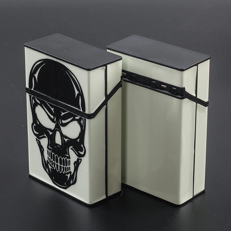 New Glow at night Cigarette Case Skull Cigarette Box Holder 20pcs Cigarettes Plastic Whole Pack Smoke