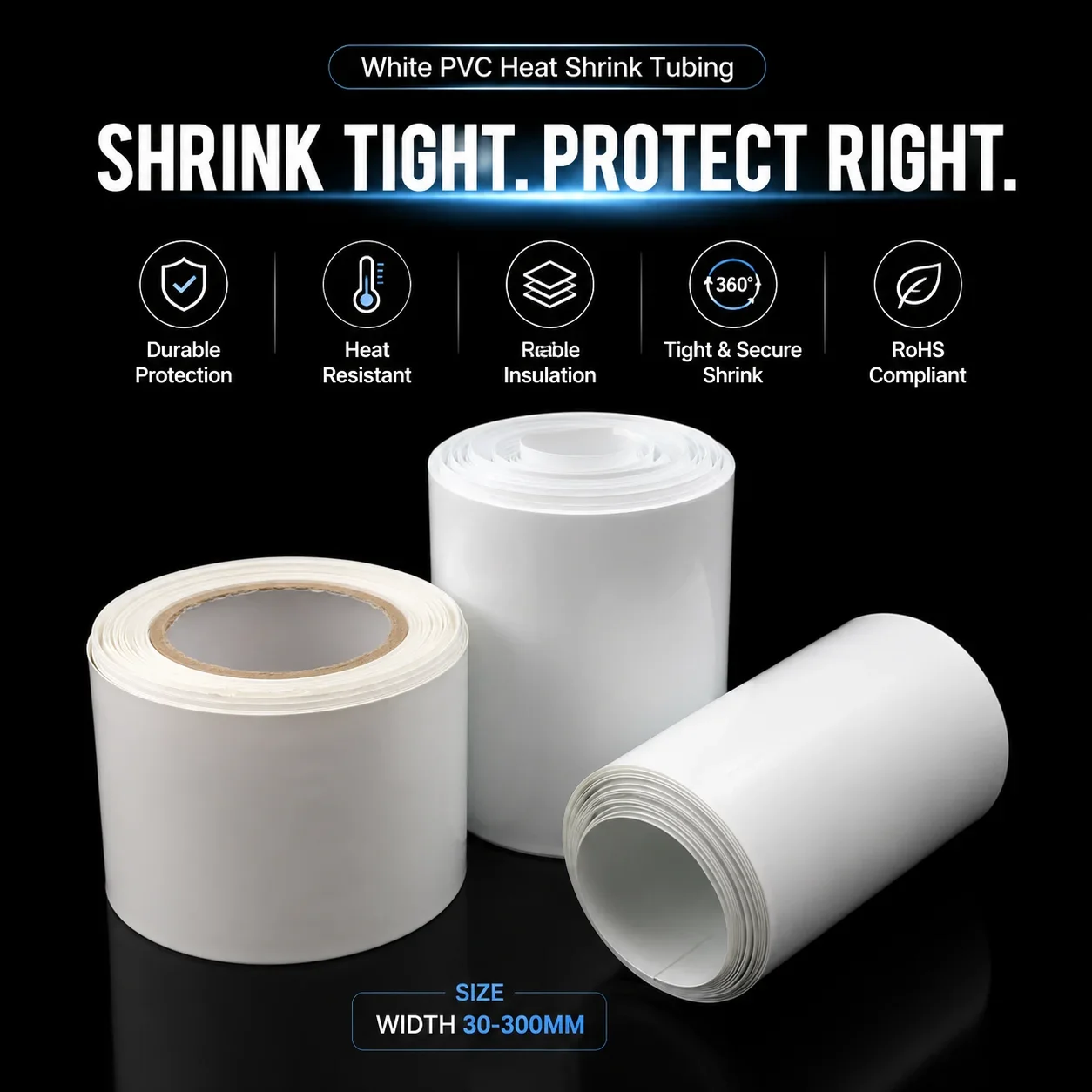 1/2/3/5/10M PVC Heat Shrink Tube White Width 30mm-300mm Rapid Shrinkage Wire and Cable Insulation Protection Tube