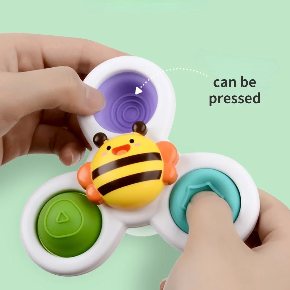 3pcs Child\'s Bathroom Bath Toys Fingertip Fun Spinning Top Cartoon Animal Rotating Sucker Bath Swim Fidget Toys Baby Rattle Gift