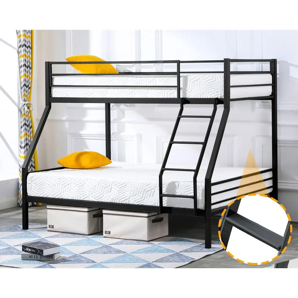 Double Decker Bunk Bed with Stairs, Ladder, Metal Slats, No Box Spring Needed, Suitable for Kids, Adults, and Teens, Black
