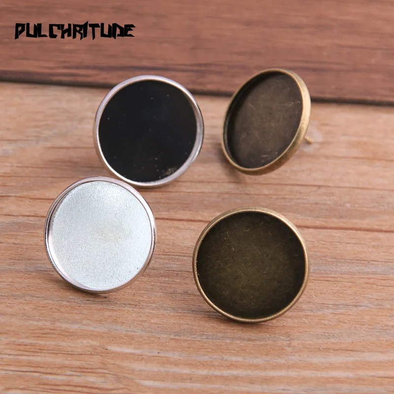 

PULCHRITUDE 20pcs 18mm Two Color Vintage Adjustable Stud Earrings Bases Blanks Antique Bronze Cabochon Stud Earrings