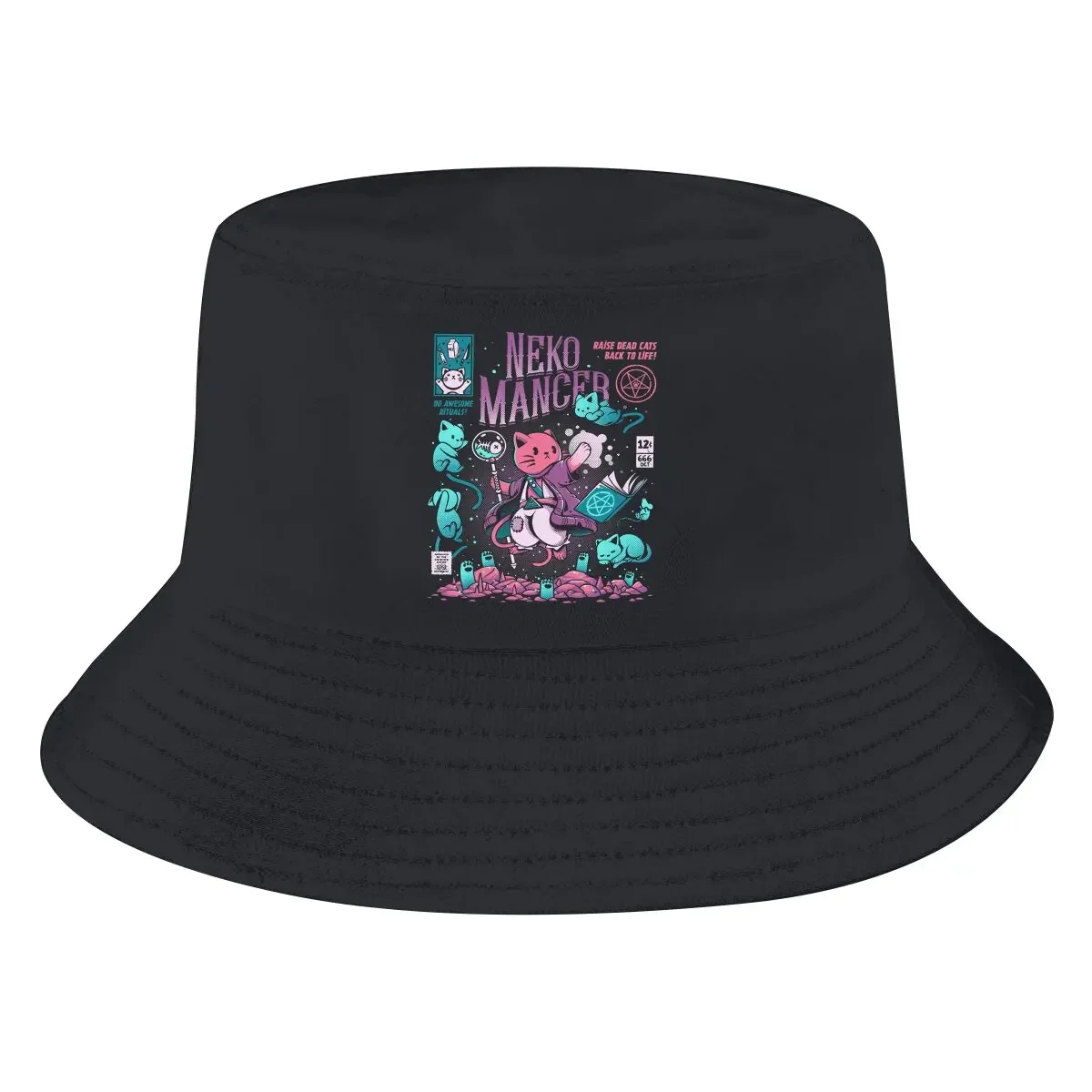 Nekomancer Unisex Bucket Hats Baphomet Satan Lucifer Hip Hop Fishing Sun Cap Fashion Style Designed