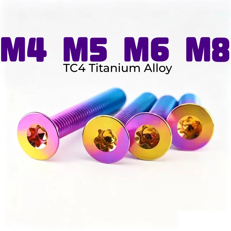 M4 M5 M6 M8 TC4 Titanium Alloy Candy-Colored Flat Countersunk Head Torx Cap Modification Screw for Motorcycle Bicycle Refit