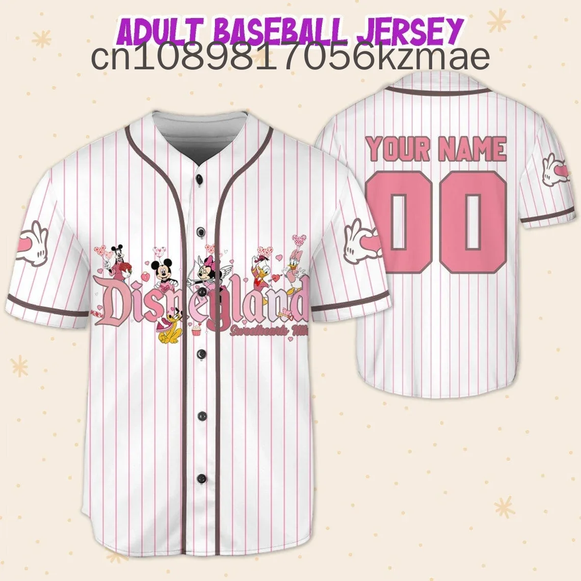 Custom Disney Mickey Friends Disneyland Happy Valentine's Day Baseball Jersey Men's and Women's Children's Baseball Shirt