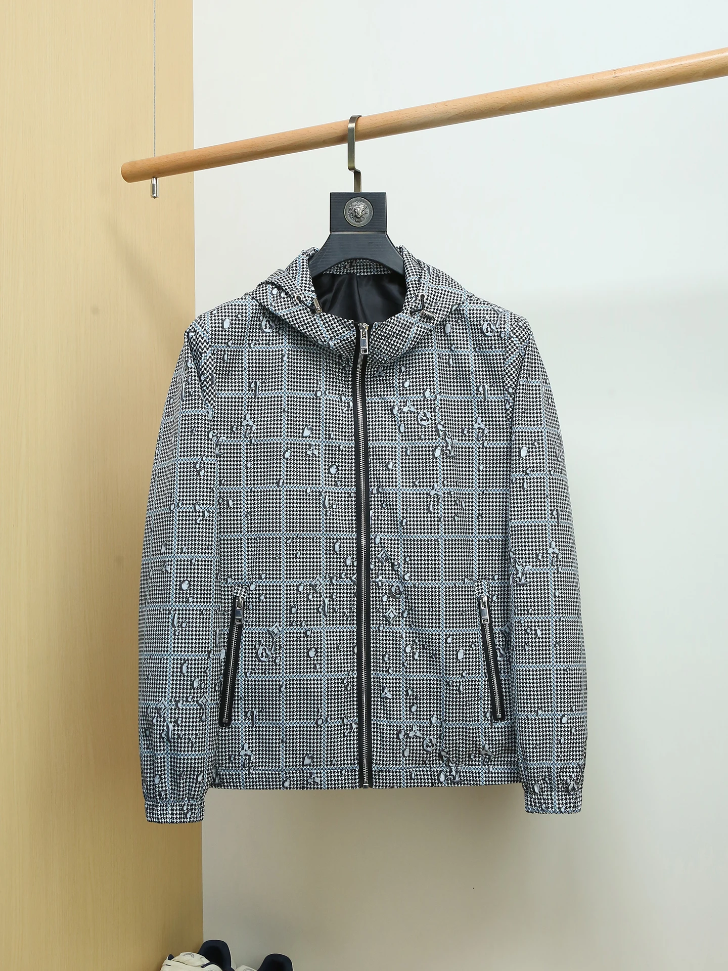 

Slim Fit Plaid Print Hooded Jaet Men's Spring Thin Outerwear Top Quali Polyester Casual Faion Urban Sle Long Sve Z...