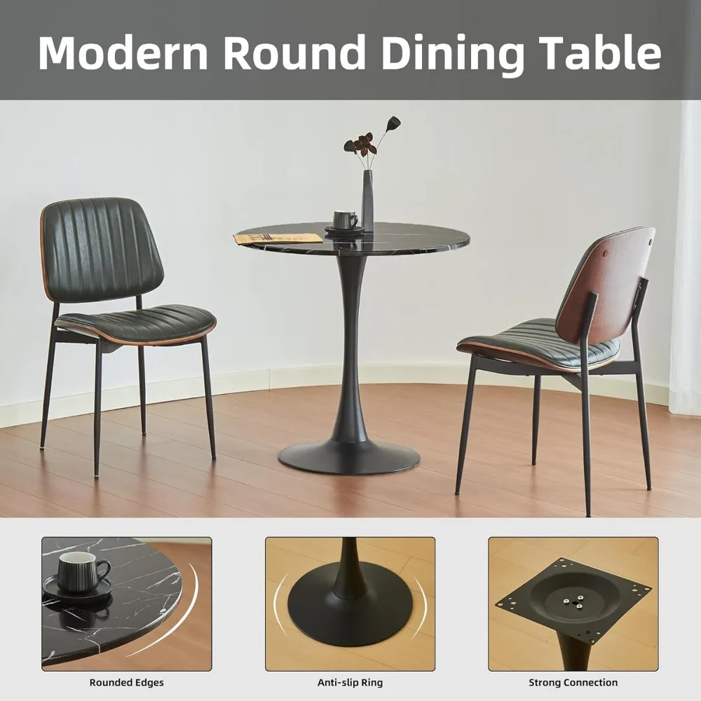 طاولة توليب مستديرة حديثة من منتصف القرن مع قاعدة معدنية لتناول الطعام في المطبخ
