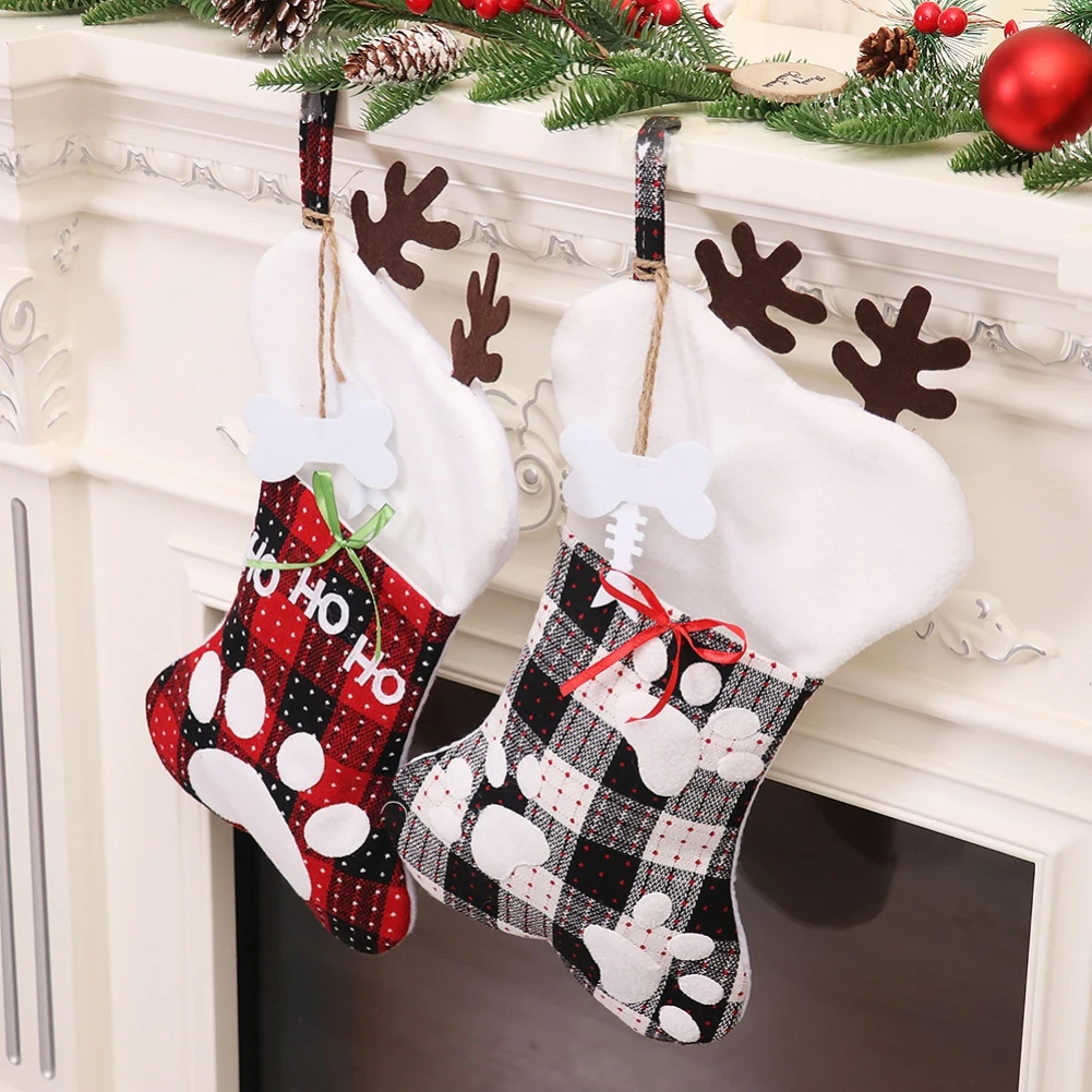 Christmas Stockings Sack Xmas Gift Candy Bag Christmas Decorations for Home Navidad Bone Print Claw Sock Christmas Tree Decor