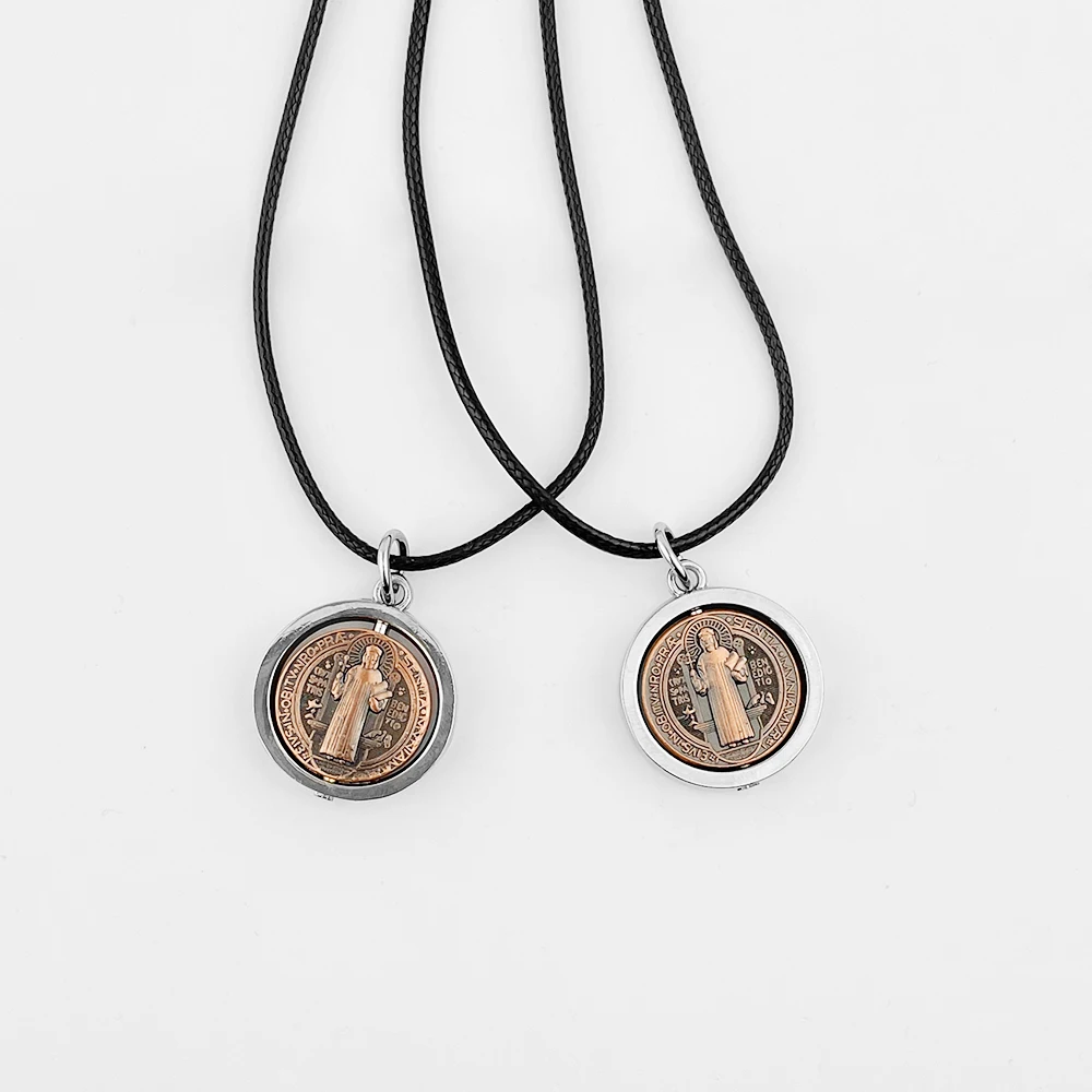 

Saint Benedict Medal Necklace Catholic Religious Protection Pendant 34cm Black Cord San Benito Jewelry for Men Women Gift