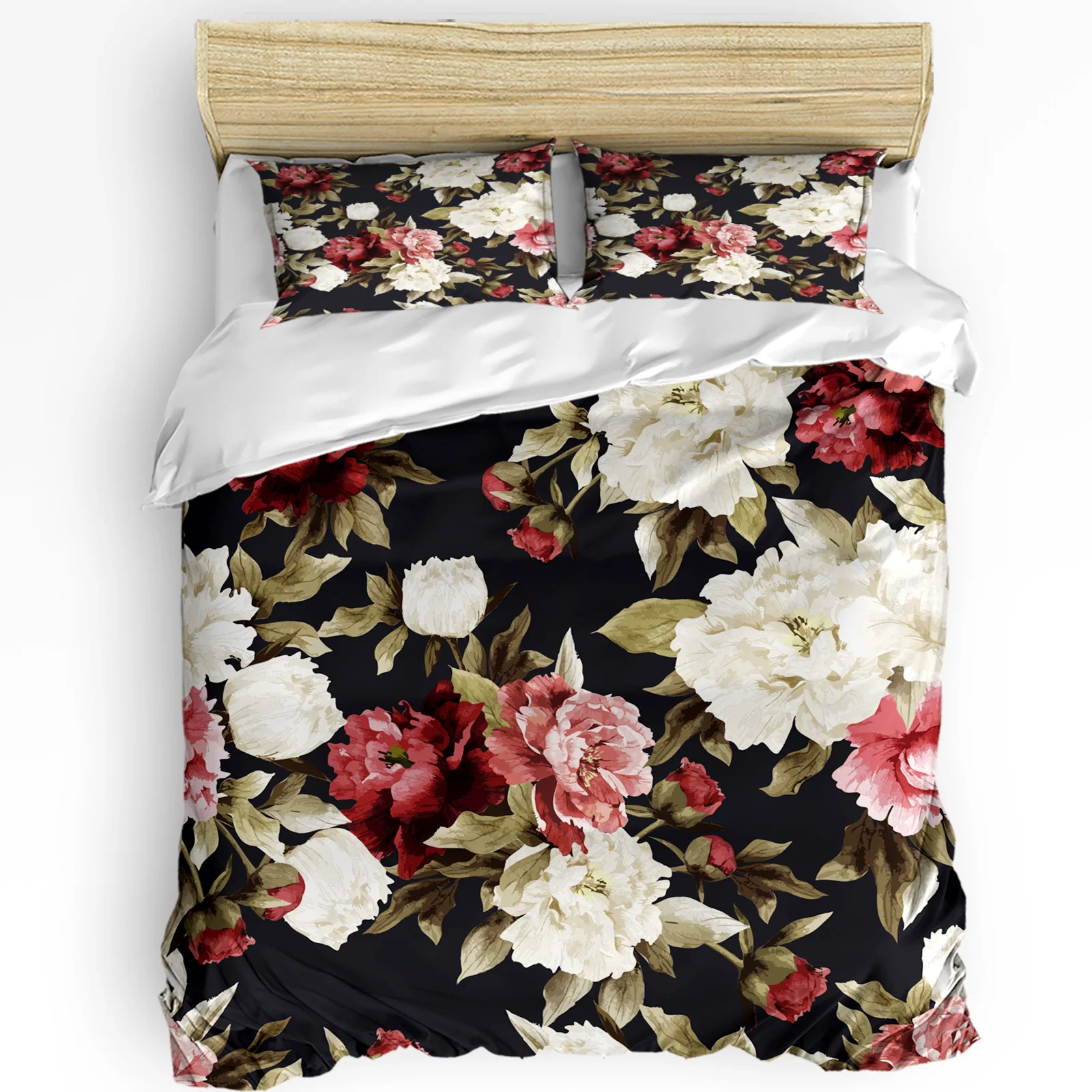 

Flower Petals Red White Leaves Plants Bedding Set 3pcs Duvet Cover Pillowcase Kids Adult Quilt Cover Double Bed Set Home Textile