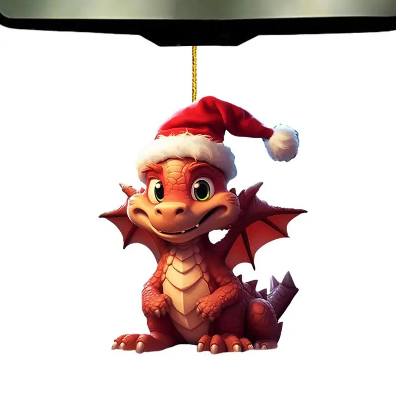 

Cute 2D Acrylic Dinosaur Figurine Christmas Dragon Ornaments Tree Hanger for Car Display Auto Rearview Mirror Pendant Accessory