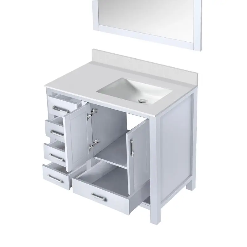 حمام أبيض مقاس 36 بوصة مع سطح من الرخام المزروع الأيمن ومرآة مقاس 34 بوصة - تصميم أنيق لتخزين الحمام والأناقة #5