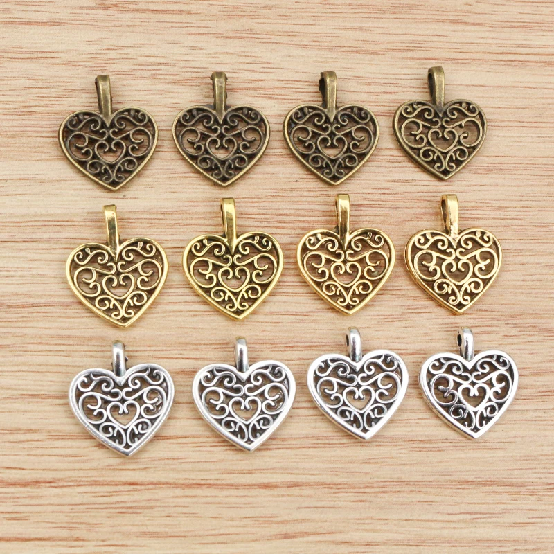 30pcs 16x14mm Charms hollow lovely heart Antique Making pendant fit,Vintage Tibetan Silver Plated Bronze,DIY bracelet necklace