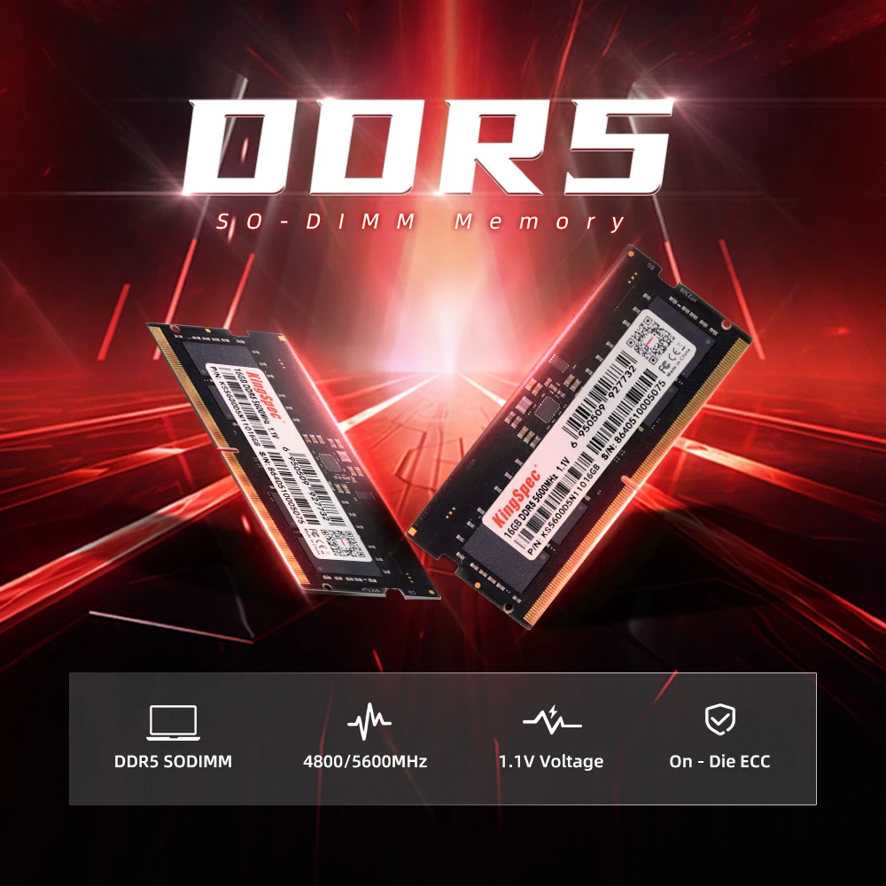 KingSpec DDR5 Mémoire RAM 8 Go 16 Go 3200MHz 4800Mhz 5600Mhz Mémorias SO-DIMM Ram DDR4 Pour Ordinateur Portable SODIMM Memoria