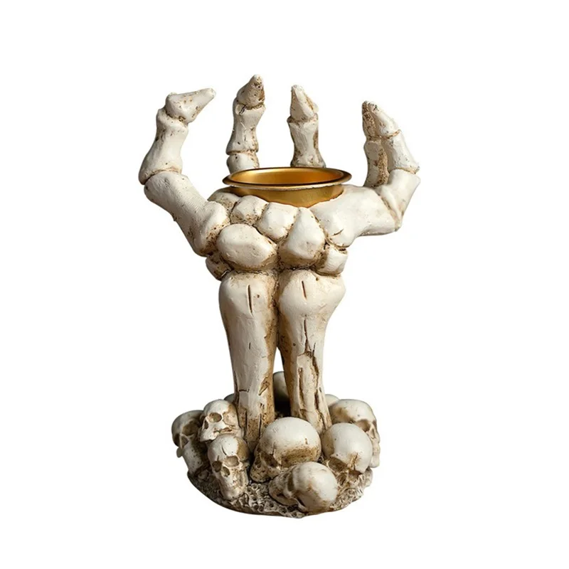 Halloween Candle Holder Gothic Skeleton Hand Candlestick Collectible Figurine Statue for Home Decoration