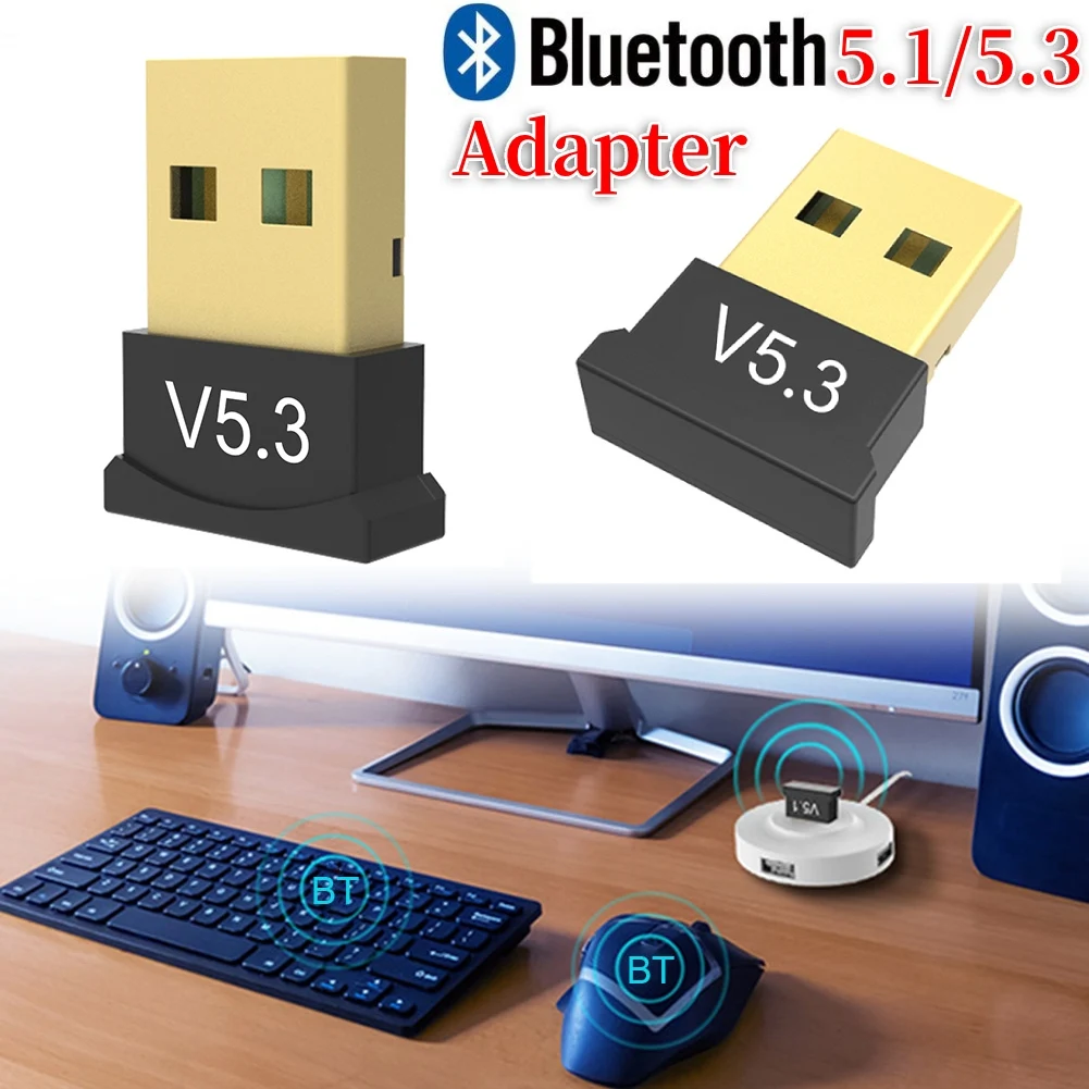 USB Bluetooth 5.3 Adapter Wireless Bluetooth 5.1 Dongle Adapter for PC Laptop Wireless Speaker Audio Receiver USB Transmitter