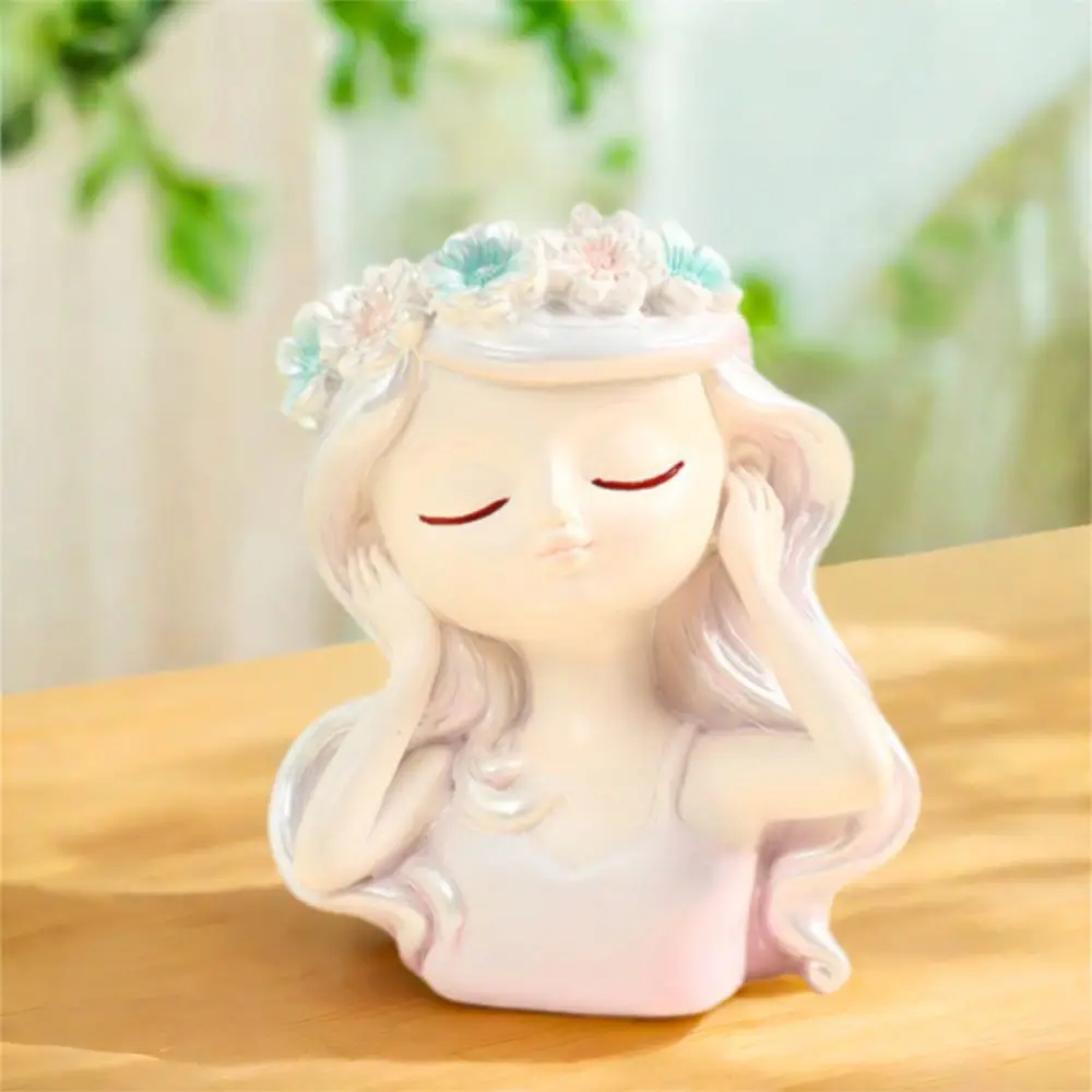 

Cute Fairy Head Plant Pot Cartoon Handmade Succulents Flower Pot Waterproof Resin Crafts Girl Face Flowerpot Living Room Balcony