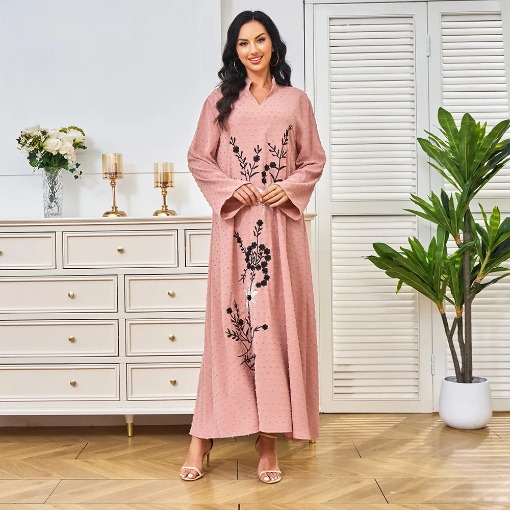 New Autumn Products in The Middle East and Turkey: Muslim Robes. Embroidered and Beaded Pink Dresses for Arab Ladies. S-XXL