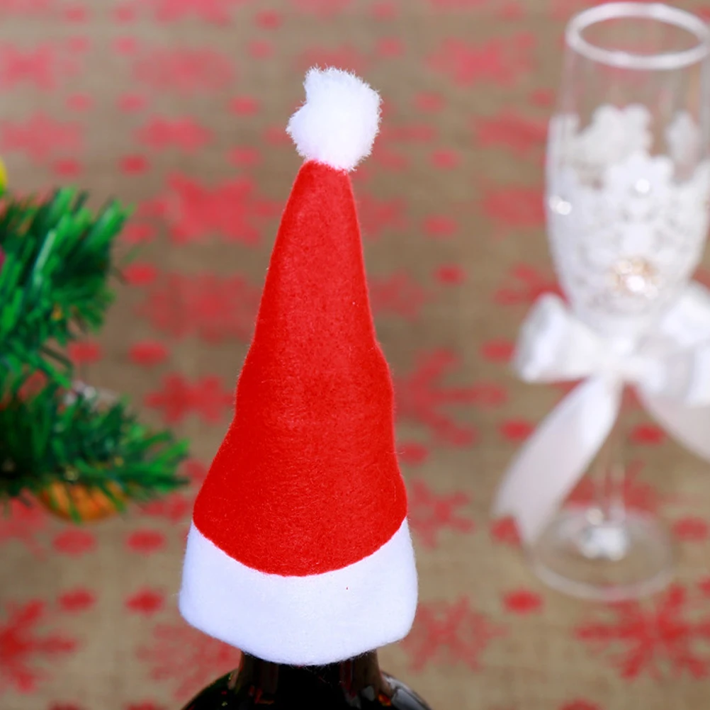 Mini sombrero de Navidad, cubiertas para cubiertos, soportes para cubiertos para botella de vino, adorno, decoración de mesa, suministros para fiestas navideñas, cocina, 25 uds.