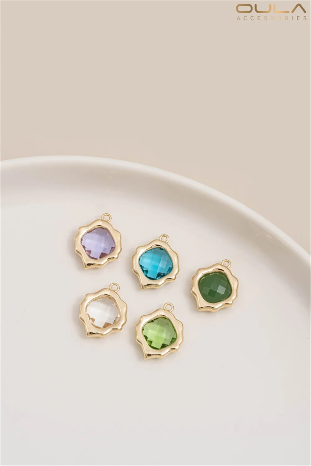 1pcs 14K Gold-inlaid Zircon Irregular Rectangular Oval Lover's Bean-shaped Zirconium Pendant Diy Necklace Pendant