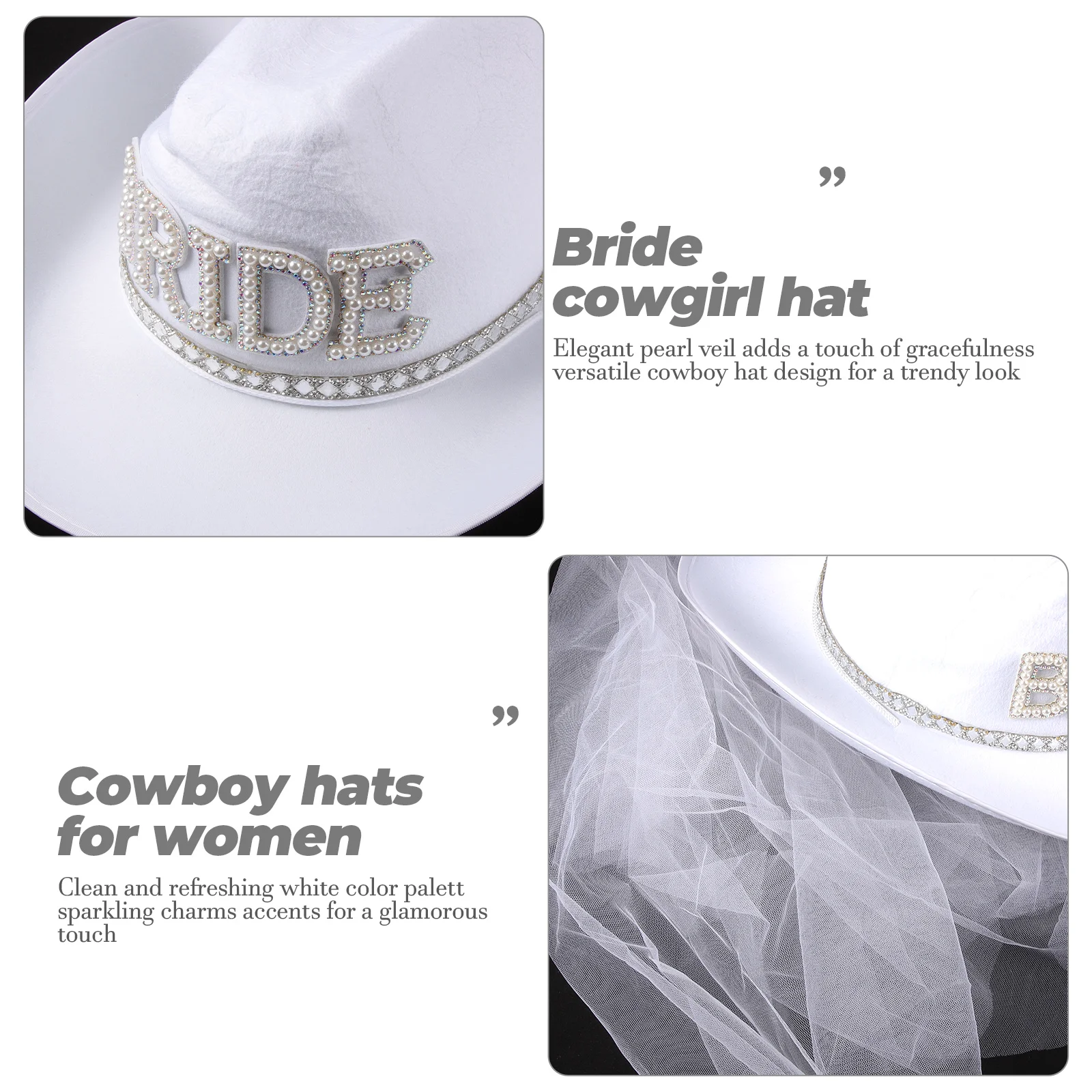 

Cowboy Hat Pearl Rhinestone Embellished Bridal Party Wedding Cowgirl Hats Accessories Stylish Elegant