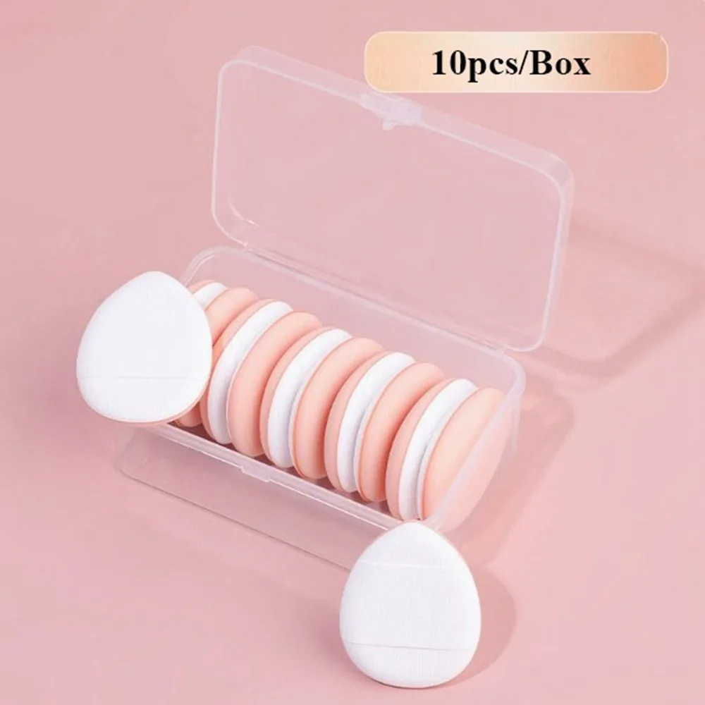 6/10pcs Mini Cuscini per le dita a doppio uso con scatola di immagazzinaggio Spugna mista Soffio cosmetico Riutilizzabile Sottile Fondotinta liquido Strumento di trucco