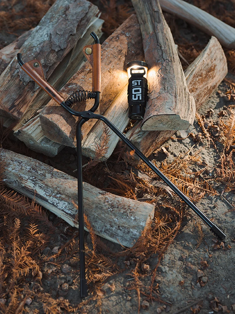 

Зажимы для костра с кожаным чехлом, зажимы для угля для барбекю, из углеродистой стали, легкие, для кемпинга и барбекю на открытом воздухе